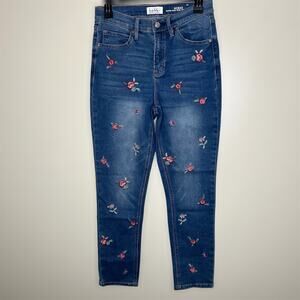 Nicole Miller Nomad Jeans 4 Super High Rise Ankle Slim Embroidered Floral Denim